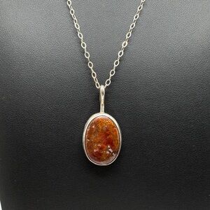 Sterling Silver Jasper Oval Pendant Necklace